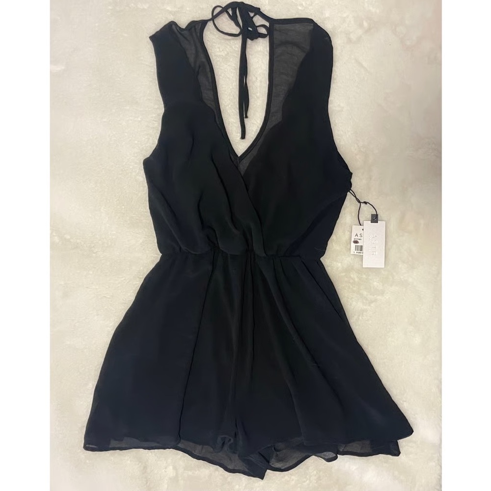 ASTR the label Black Chiffon Deep V Neck Romper